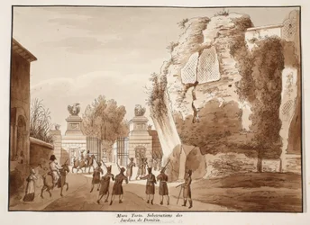 El Muro Torto y los cimientos de los Jardines de Domiciano, 1833
